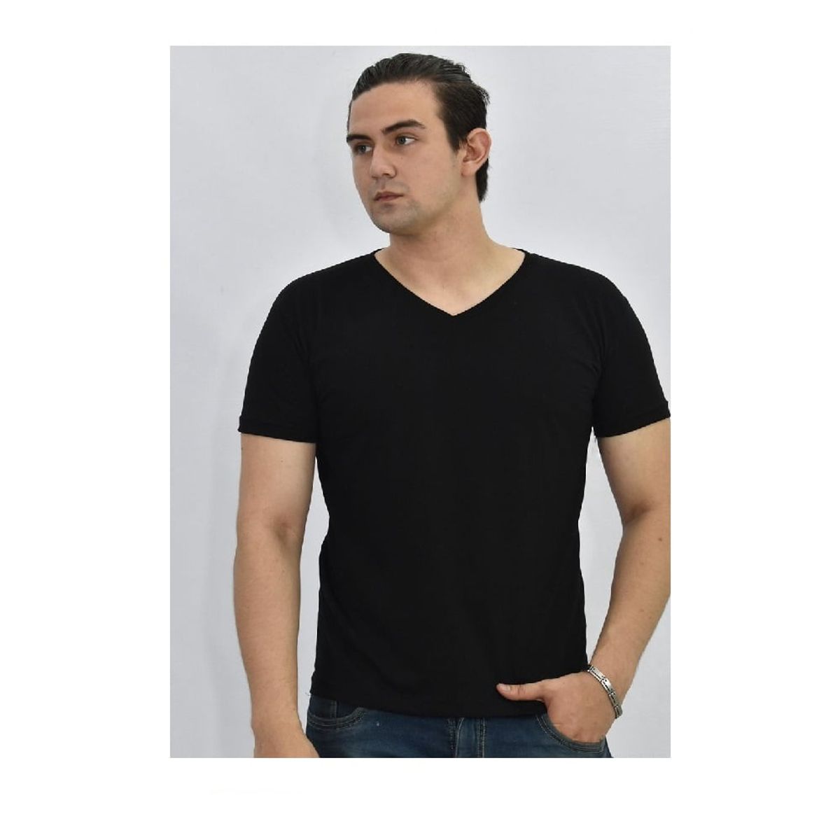 OTTOWARE - Polo Básico para Hombre cuello en V Negro