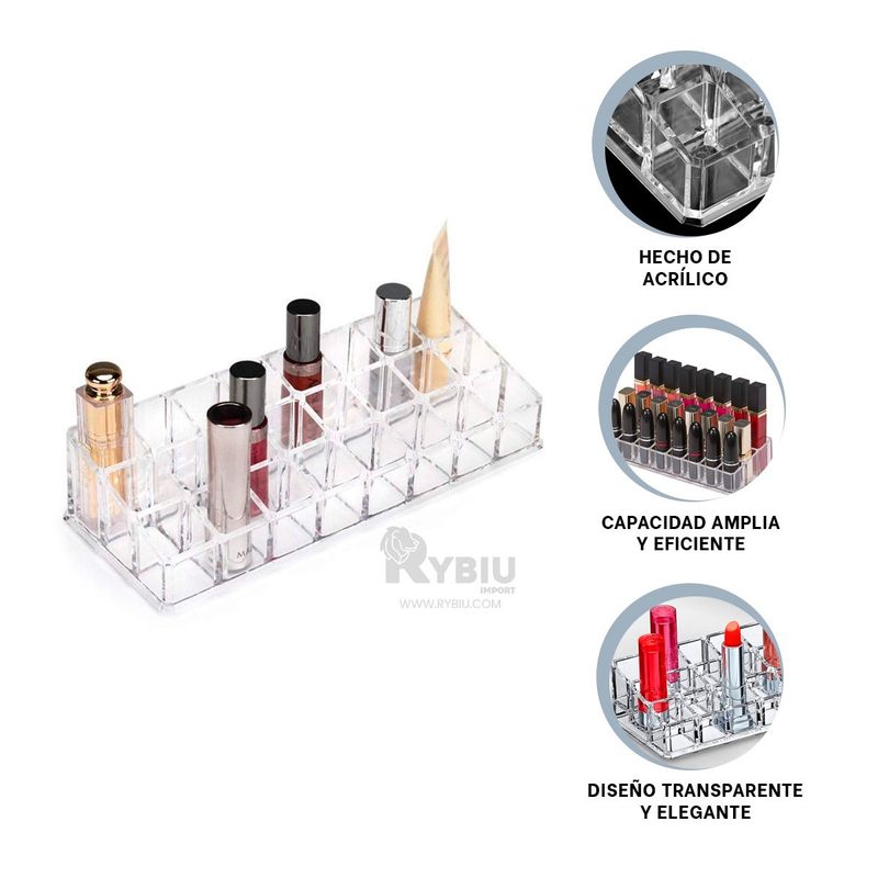RYBIU IMPORT - Caja para Labiales Transparente Y+Regalo Ligas para Peinar