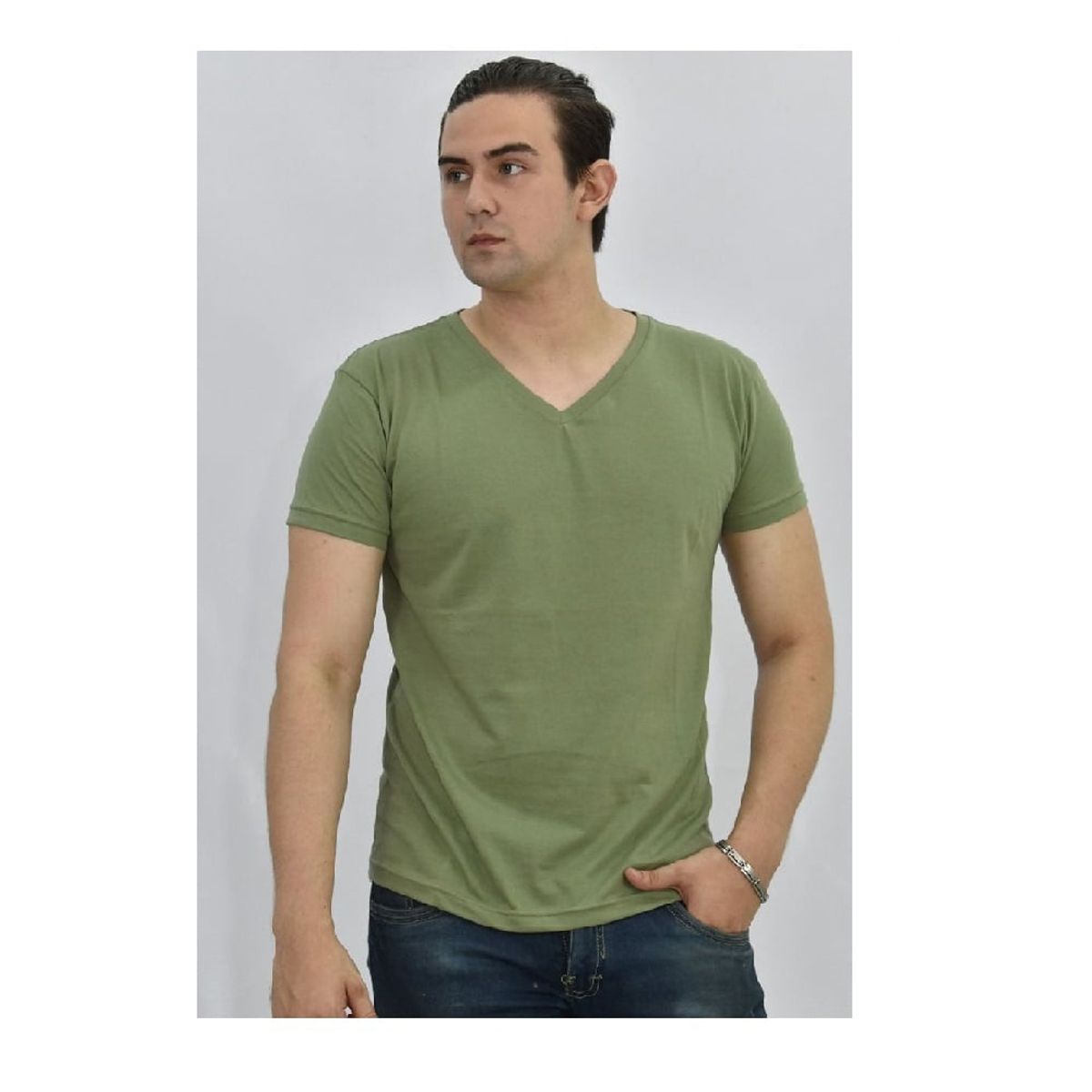 OTTOWARE - Polo Básico para Hombre cuello en V Verde claro