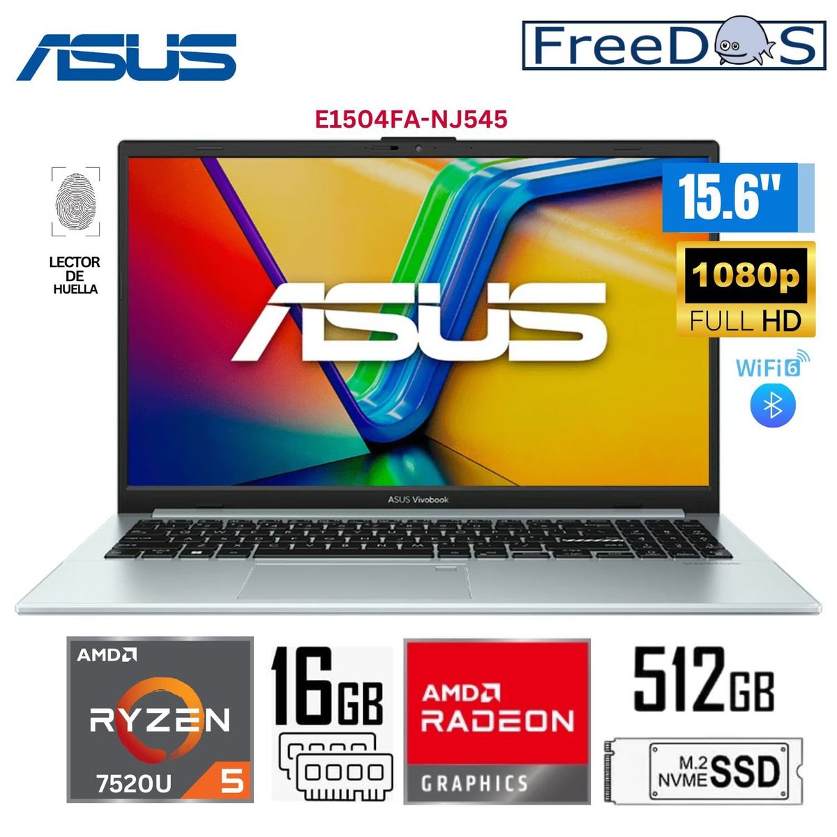 ASUS - Laptop ASUS Vivobook E1504FA-NJ545 15.6"  FHD, AMD Ryzen5-7520U, Ram 16GB RAM  512GB SSD Free Dos
