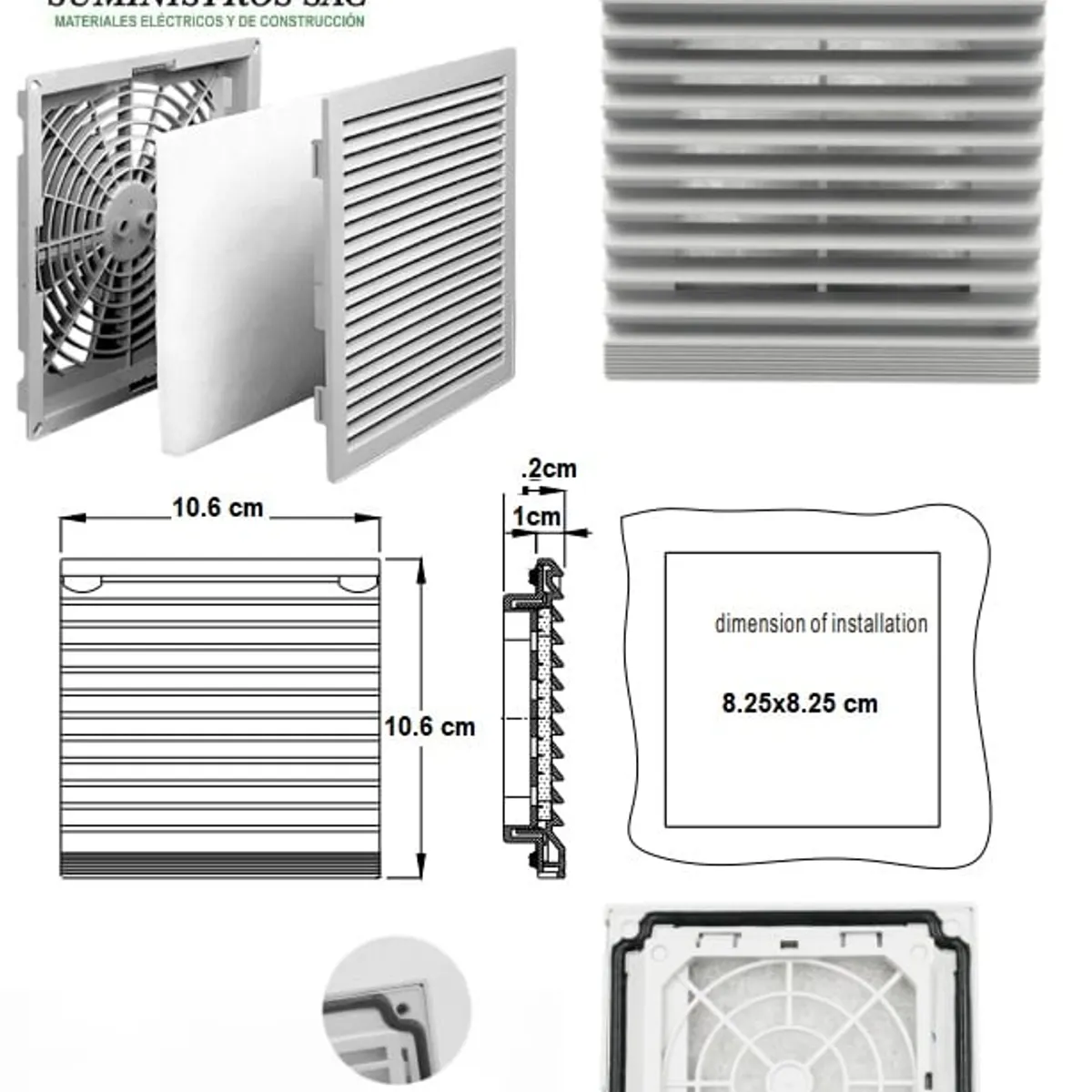 GENERICO - REJILLA DE VENTILADOR PARA TABLERO ELECTRICO CON FILTRO 10,6 X 10,6CM