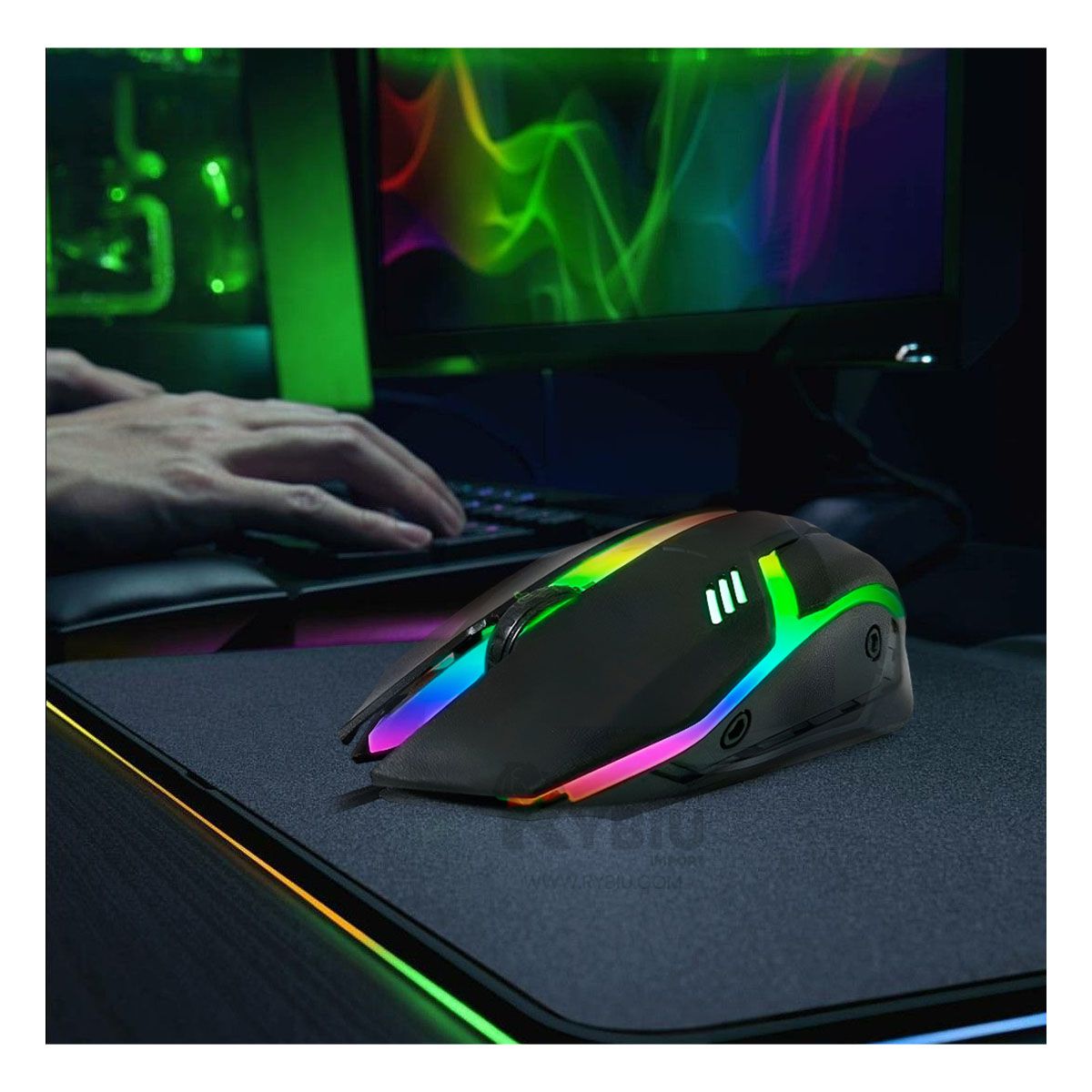 RYBIU IMPORT - Mouse con Iluminacion LED y Bateria Recargable Negro