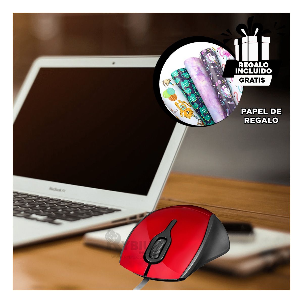 RYBIU IMPORT - Cursor Funcional para Ordenador Rojo Y+Ligas de Regalo