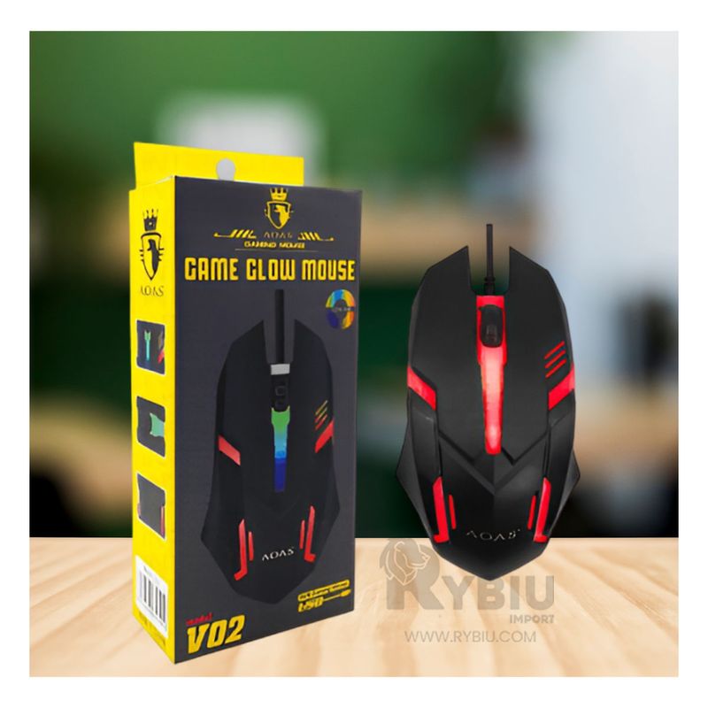 RYBIU IMPORT - Mouse LED con Iluminacion Roja en Negro Y+Papel de Regalo