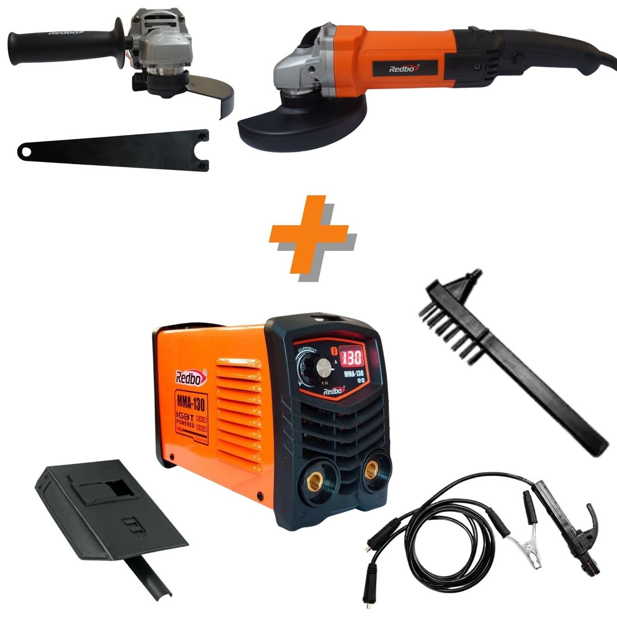 REDBO - Maquina de soldar 130A + Amoladora industrial 1100W COMBO soldador