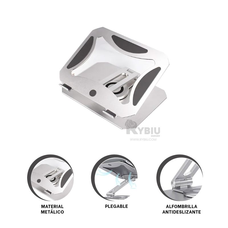 RYBIU IMPORT - Estante Compacto para Laptop Plateado Y+Banderitas Adhesivas
