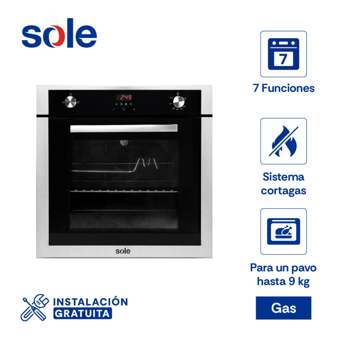 SOLE - Horno Empotrable Sole Premium Glp 70L