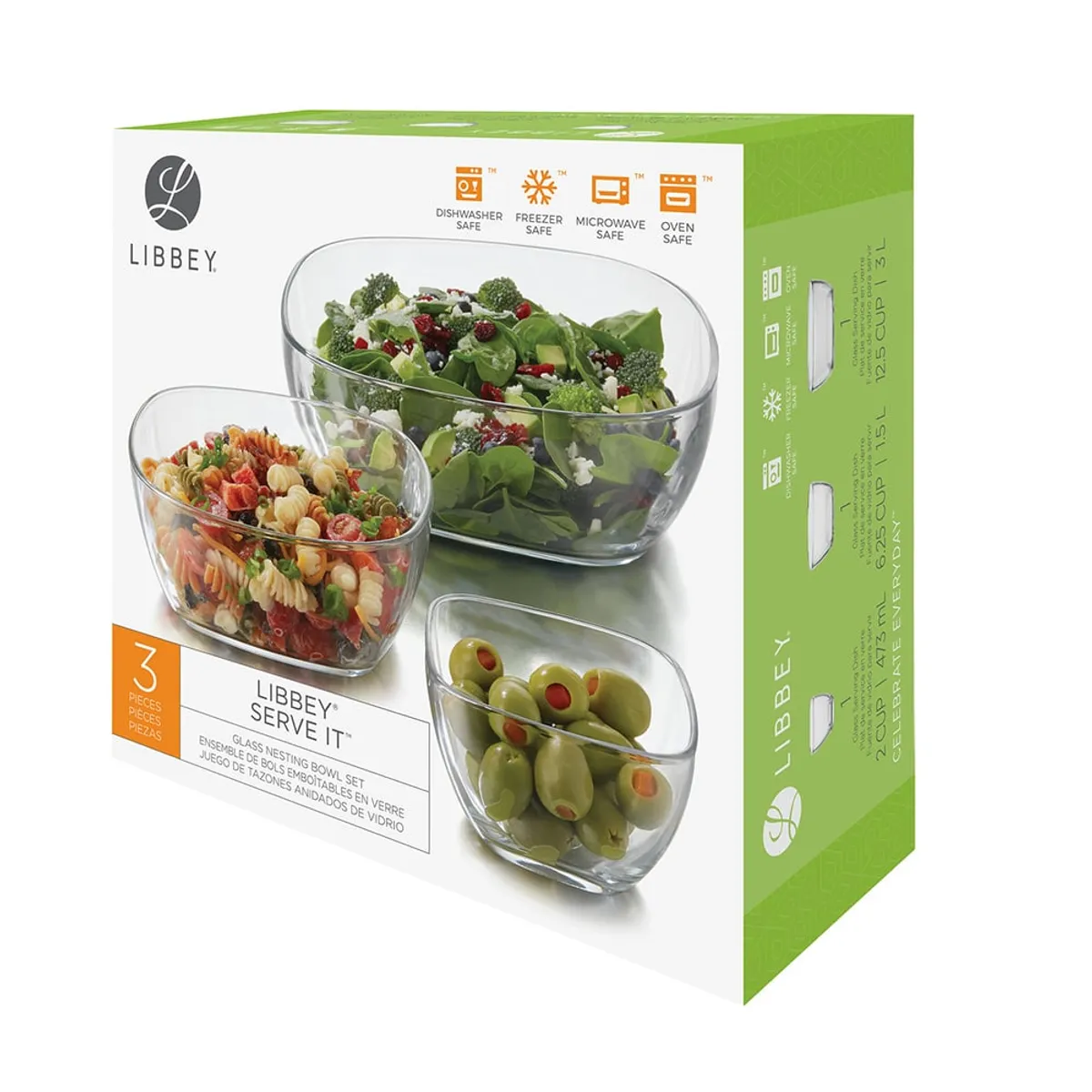 LIBBEY - Juego de Tazones Anidados de Vidrio 3 Piezas