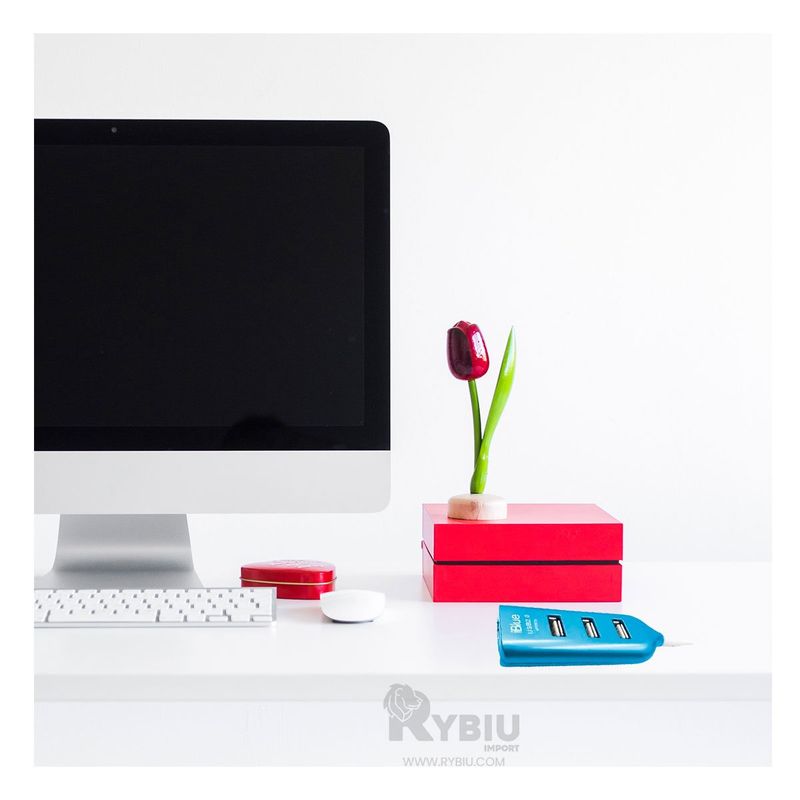 RYBIU IMPORT - Hub Compacto con 4 Puertos Usb en Turqueza Y+Papel de Regalo