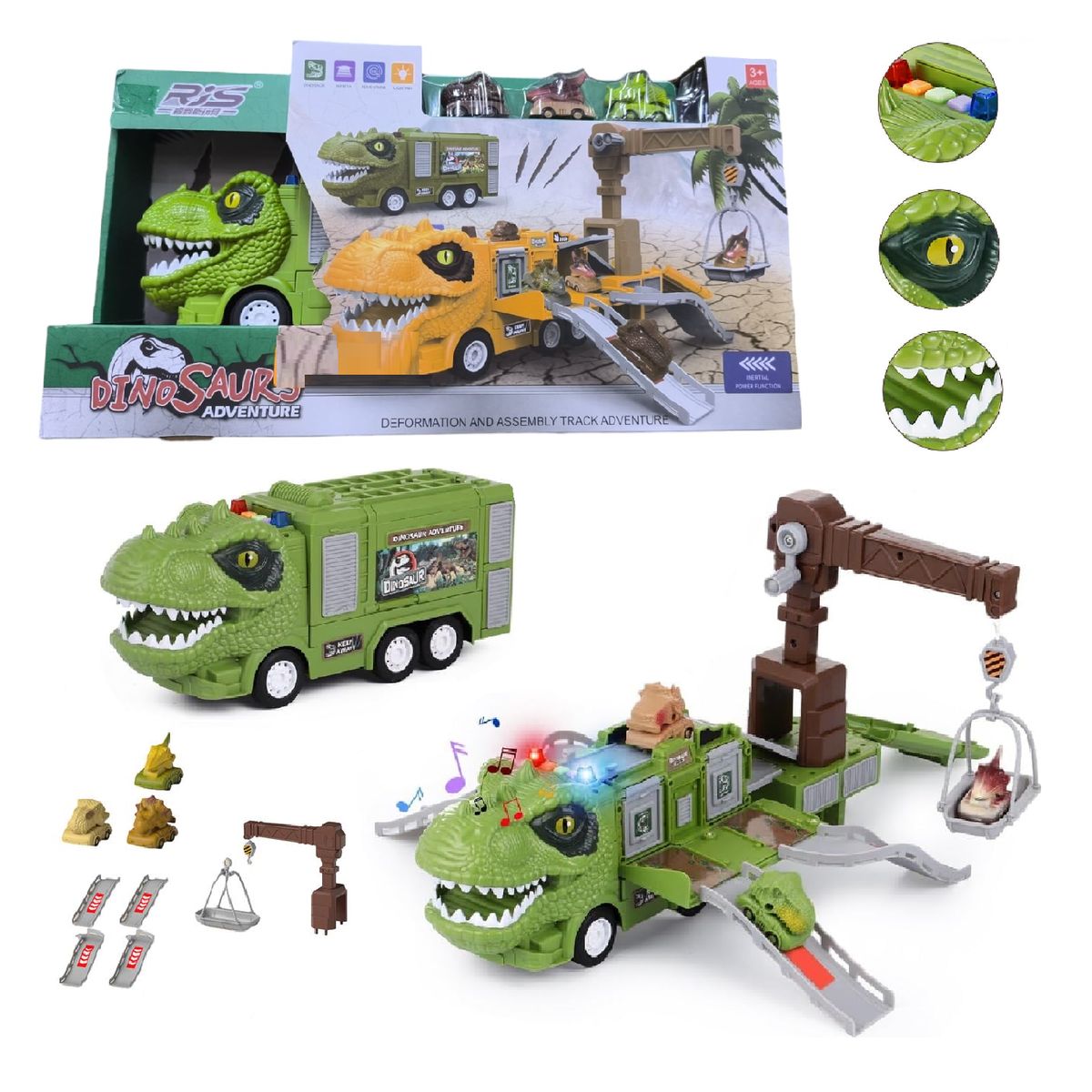 GENERICO - Camión Dinosaurio con Grúa Deslizante-Verde