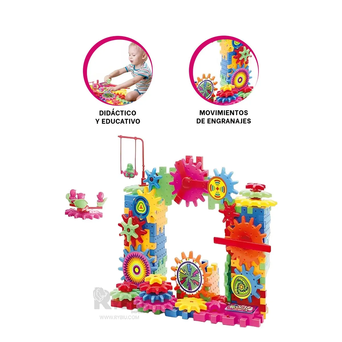 RYBIU IMPORT - Juguete Didactico de Granaje de 108 Piezas Multicolor