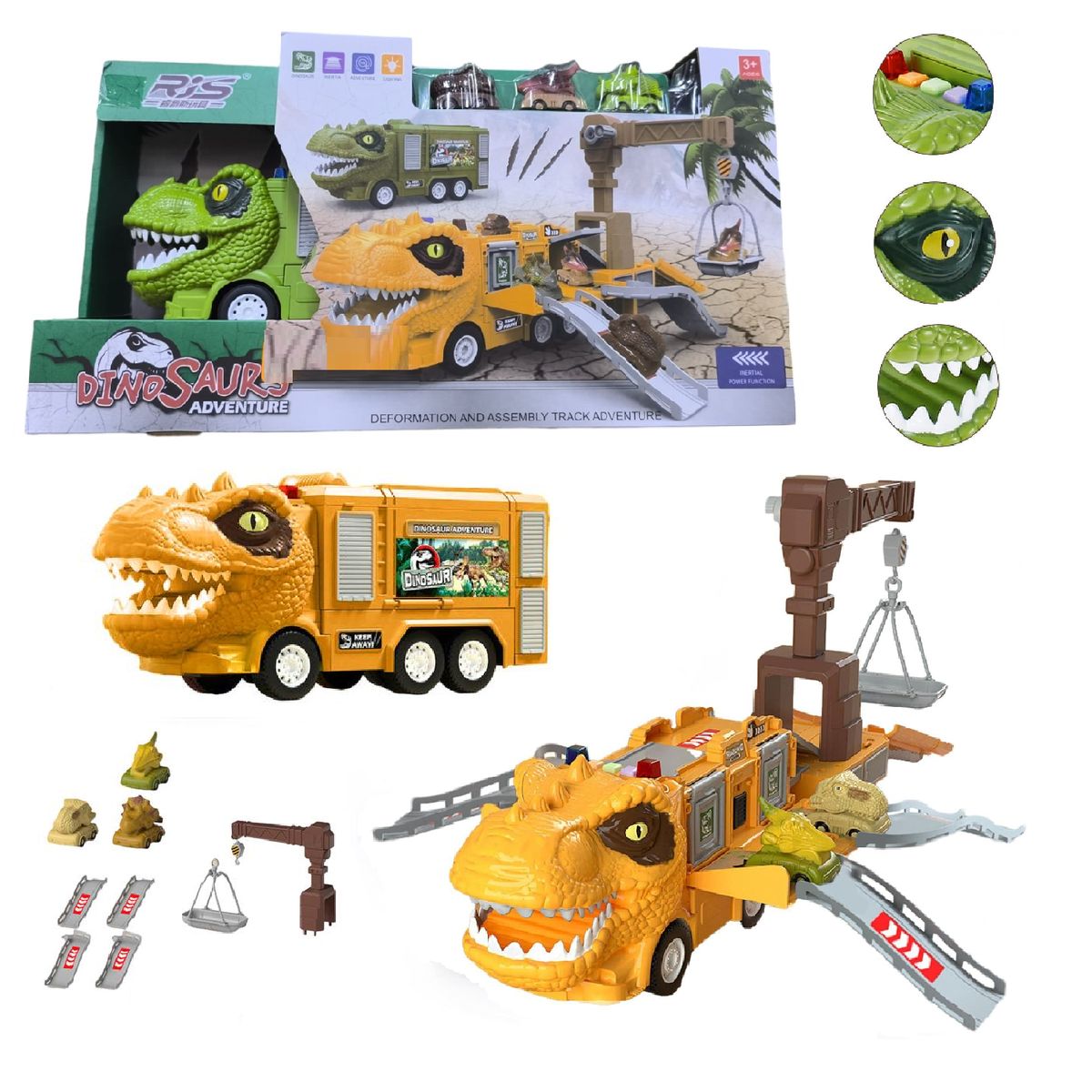 GENERICO - Camión Dinosaurio con Grúa Deslizante-Naranja