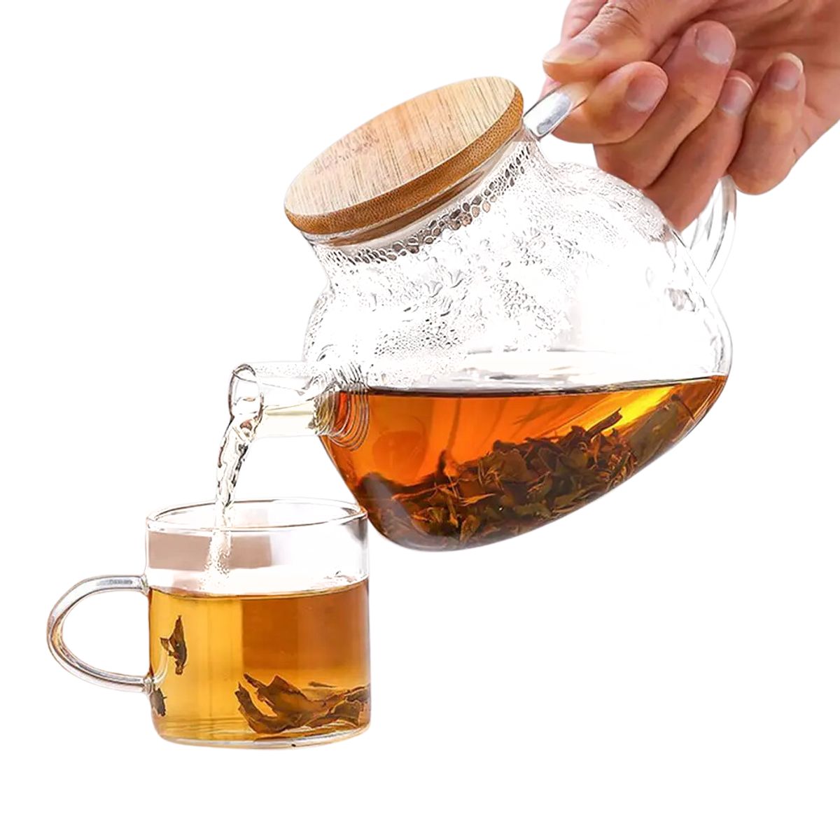 HYGGE - Tetera Recta de Vidrio con Tapa de Bambú 1000 ml