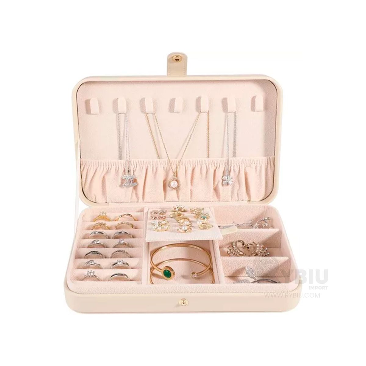 RYBIU IMPORT - Joyero Organizador para Senoritas de Cuero de Color Beige