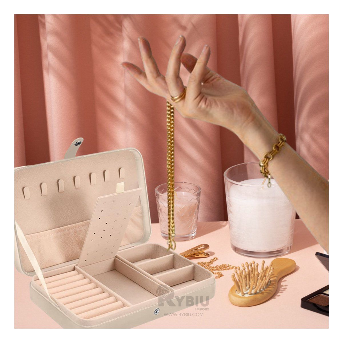 RYBIU IMPORT - Organizador de Joyas en Beige Y+Agendita