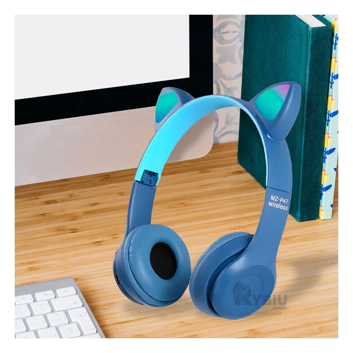 RYBIU IMPORT - Auriculares con Estilo Cat de Tonalidad Azul Y+Gift Stickers