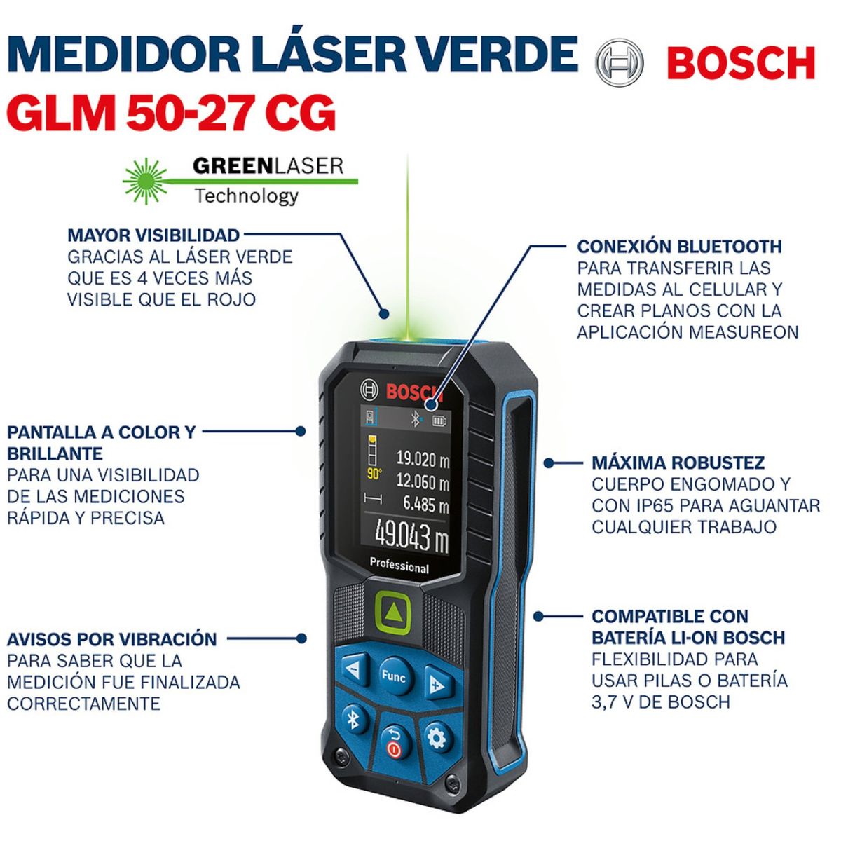 BOSCH - Medidor de distancia láser 50m GLM 50-27 CG distanciómetro BOSCH-verde