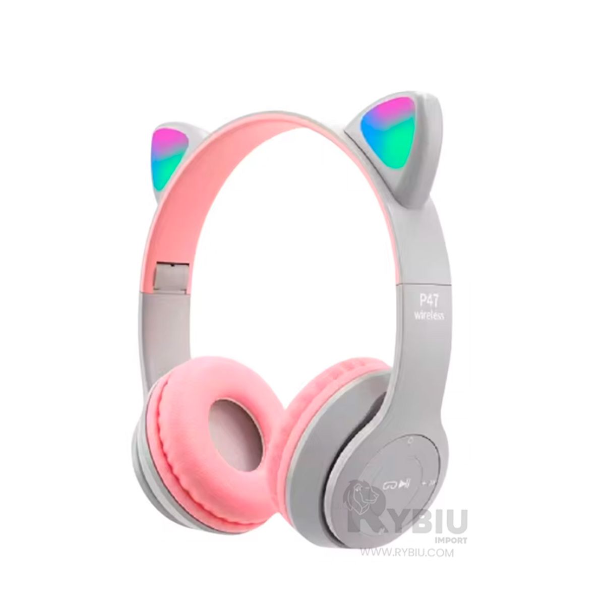RYBIU IMPORT - Audifonos con Tematica de Gato y con Luces en Tono Plomo