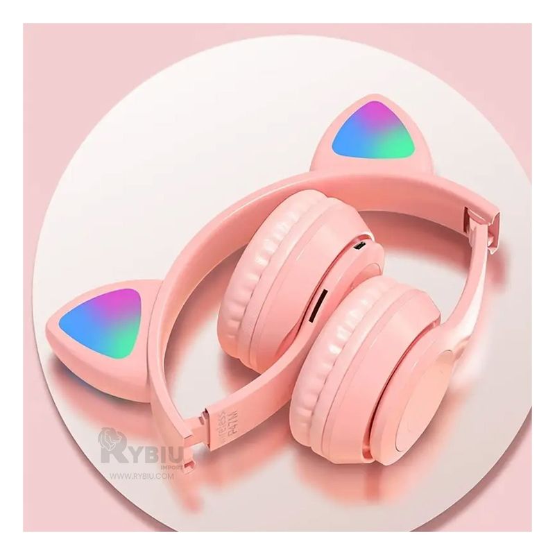 RYBIU IMPORT - Audifonos con Diseño de Gato Color Rosado Y+Papel de Regalo