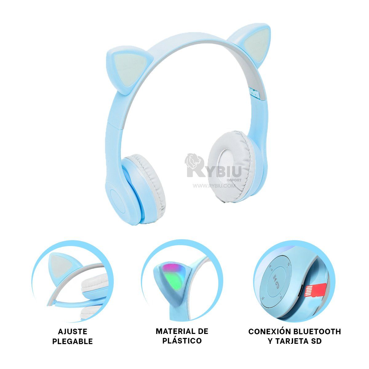 RYBIU IMPORT - Orejeras Funcional con Buen Sonido Celeste Y+Ligas de Regalo