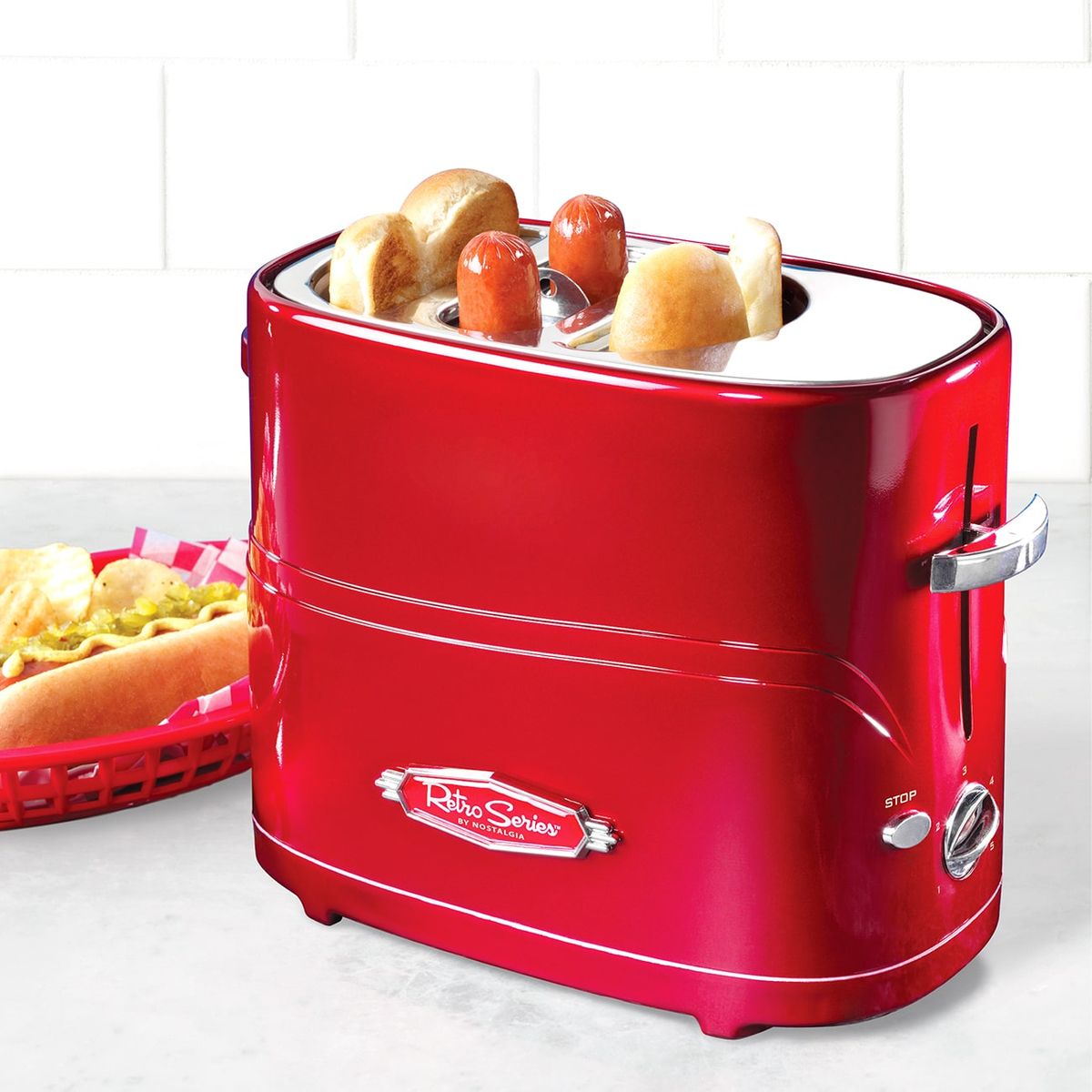 NOSTALGIA - Máquina Vaporera de Hot-Dog con Máquina Tostadora de Hot-Dog Retro