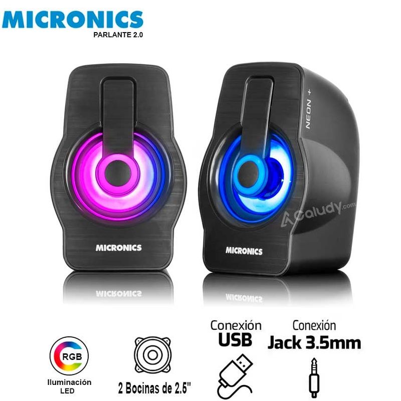 MICRONICS - Parlante Micronics Neon Plus - MIC S327+ Gamer Sound 2.0 RGB - 2.5"