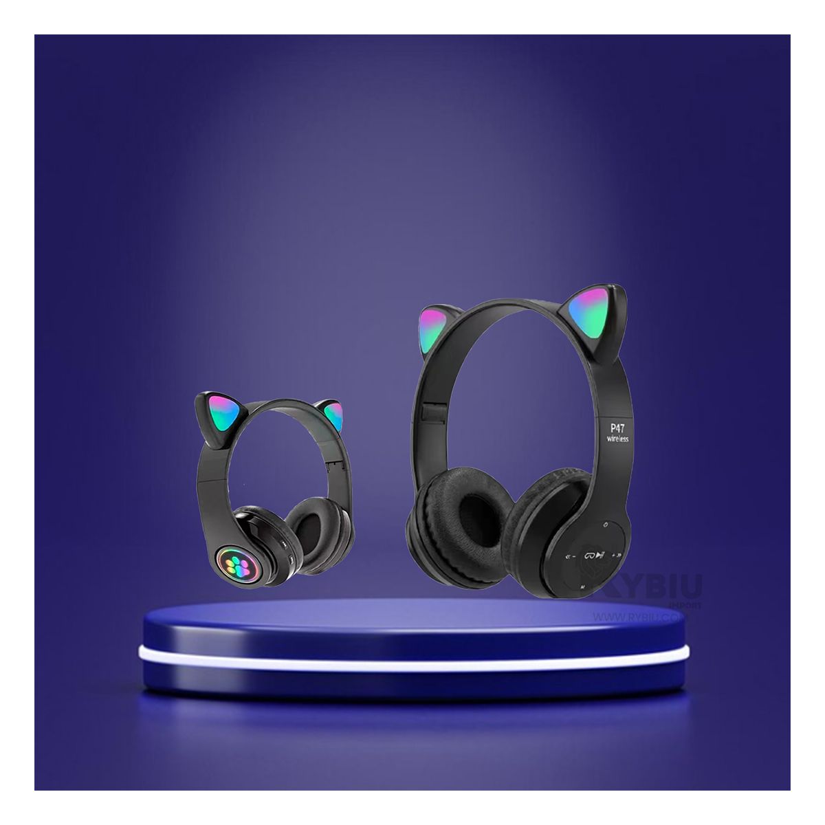 RYBIU IMPORT - Audifonos Forma de Gato en Color Negro Y+Regalo Stickers