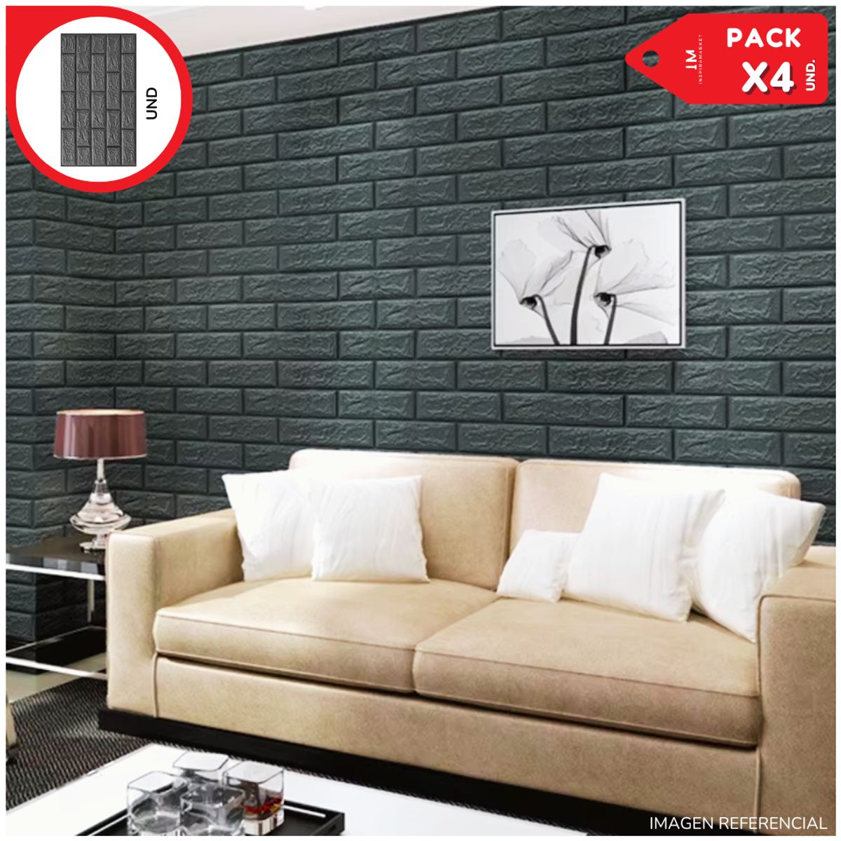 INSPIRA MARKET - Papel Tapiz Mural Decorativo Pack x4 Gris