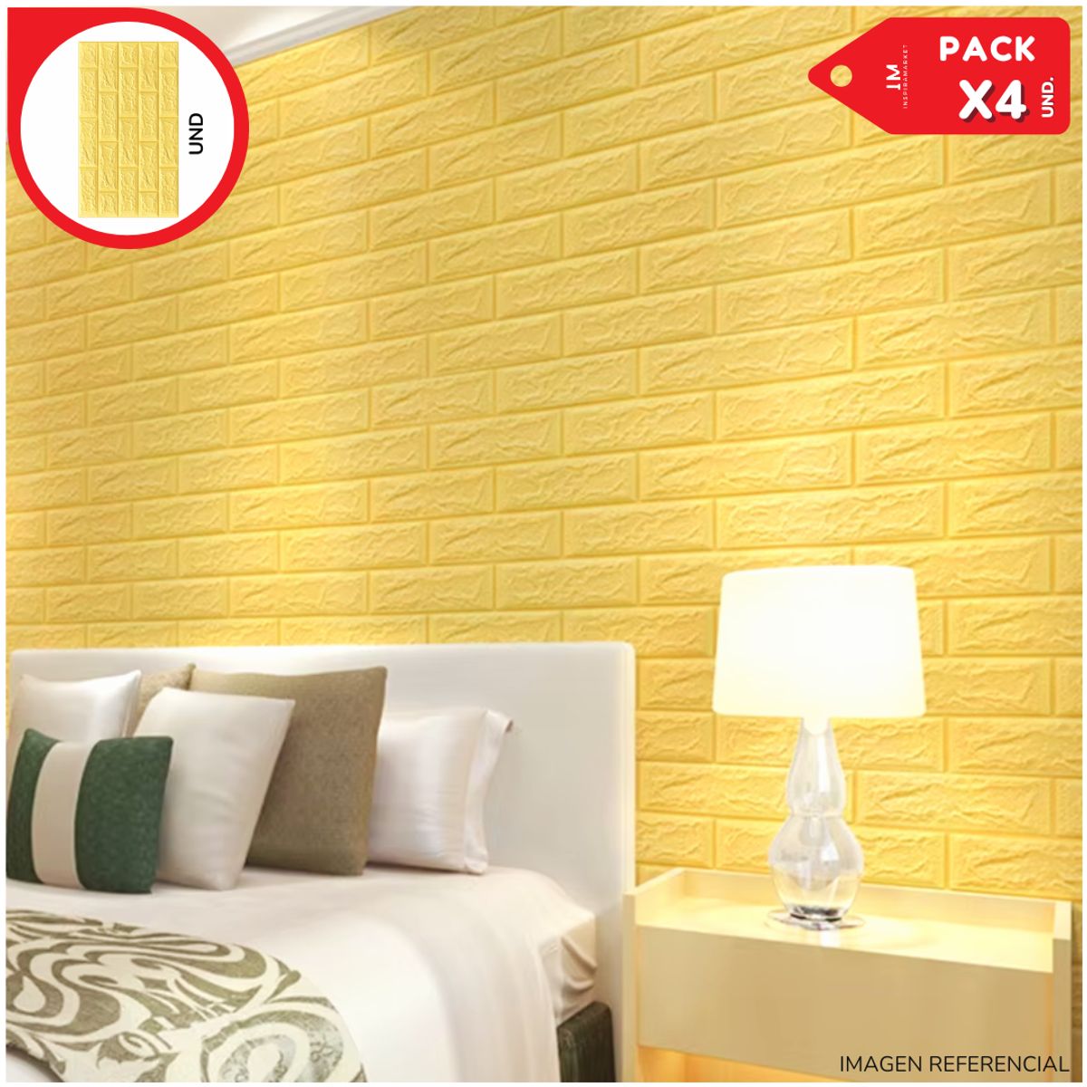 INSPIRA MARKET - Papel Tapiz Mural Decorativo Pack x4 Amarillo