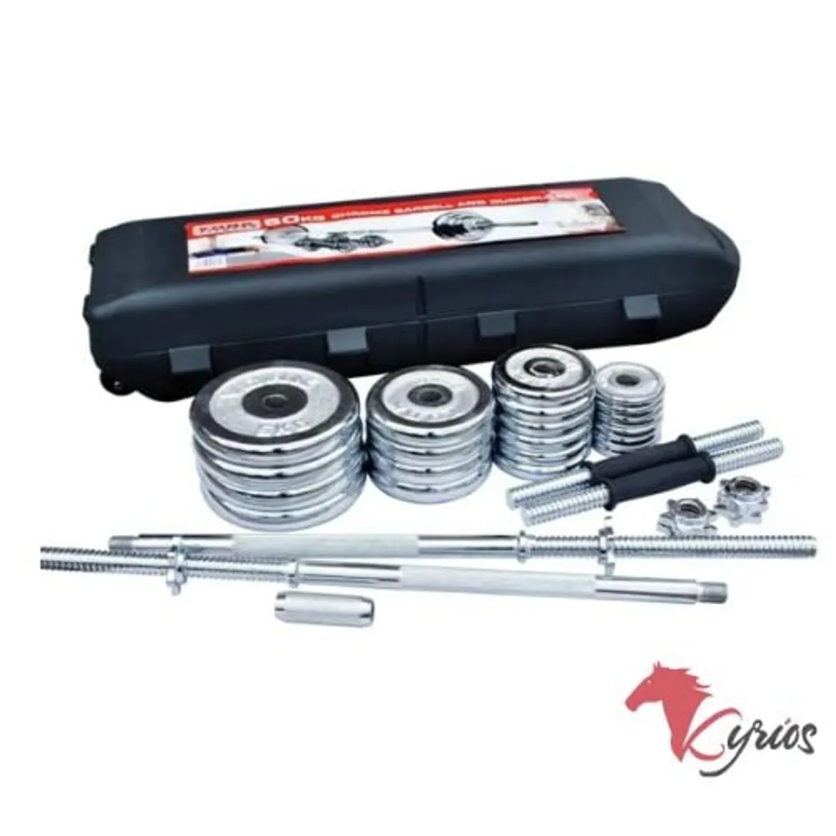 GENERICO - Set 50 Kilos Mancuernas Pesas Cromadas Maletin Y Barra Recta