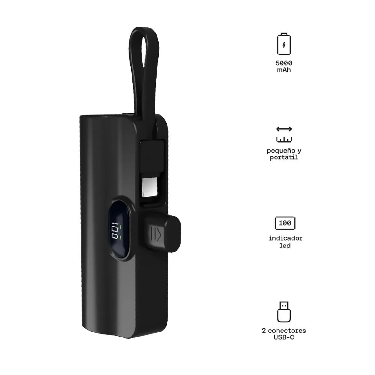 KUZLER - Nano Powerbank 5000mAh USB-C Carga Rápida ILSE-101N -Negro