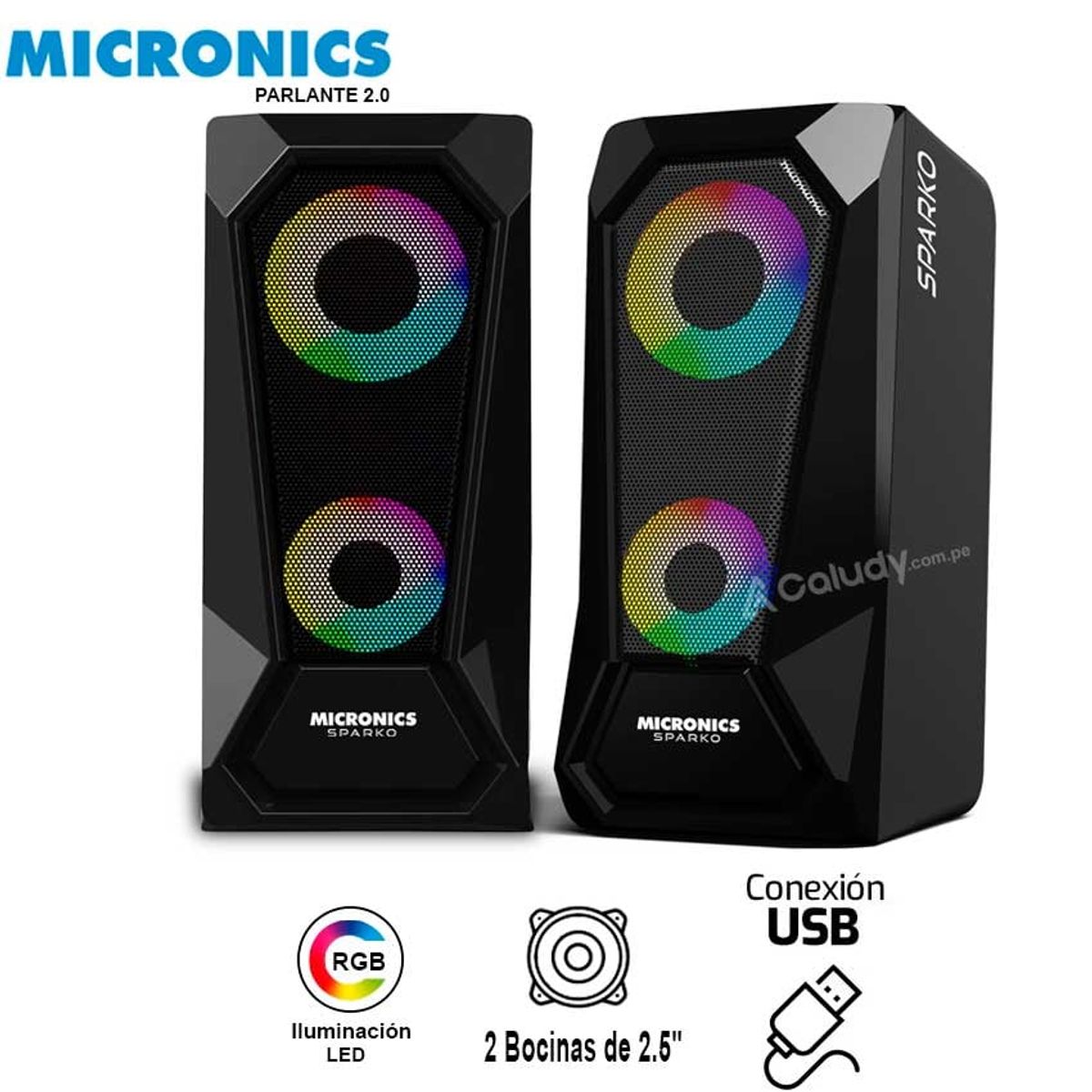 MICRONICS - Parlante Micronics Sparko - MIC S300 Gamer Sound 2.0 RGB 2.5"