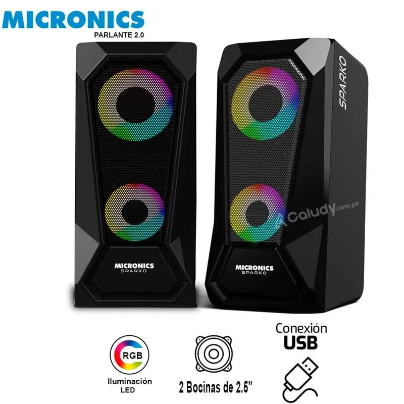 MICRONICS - Parlante Micronics Sparko - MIC S300 Gamer Sound 2.0 RGB 2.5"