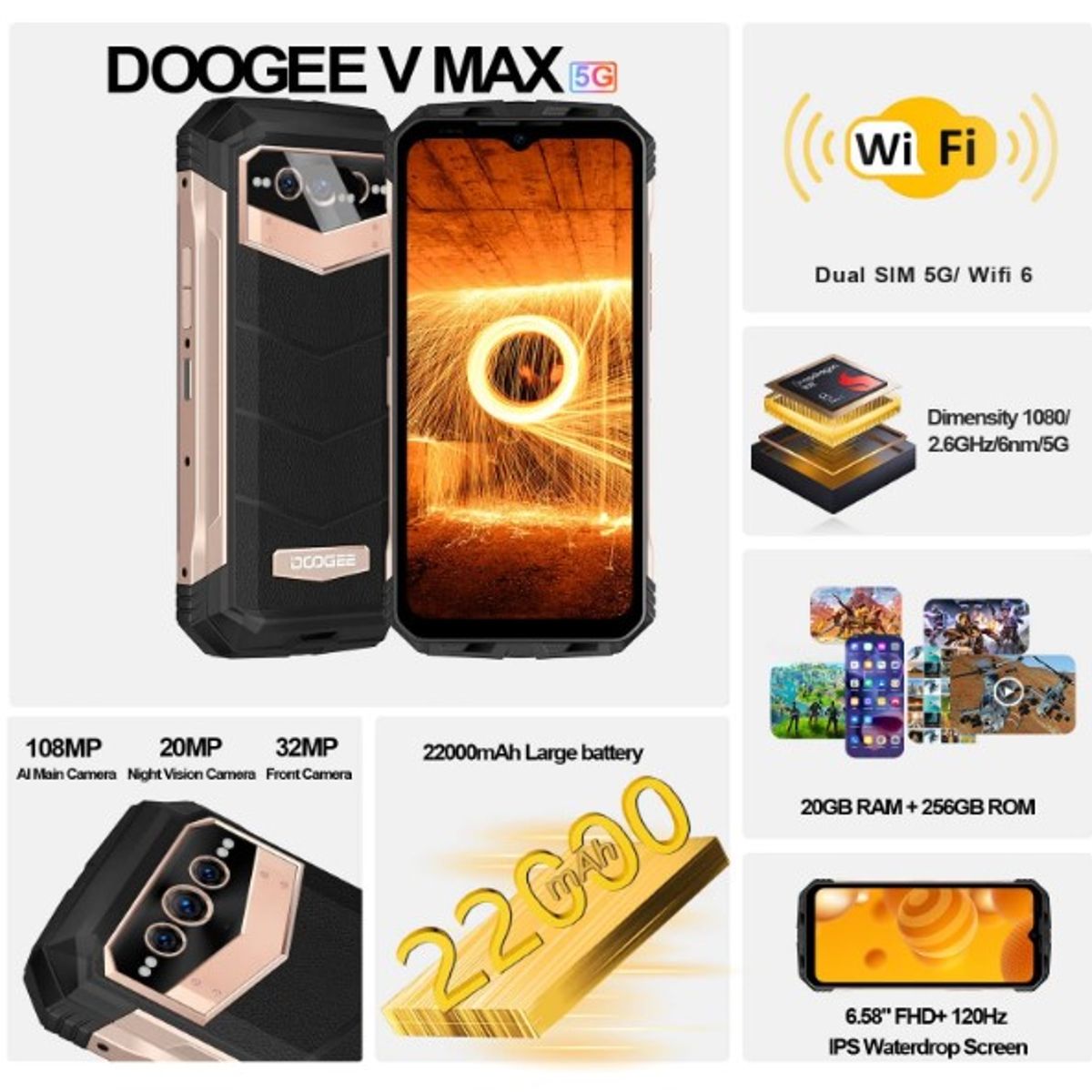 DOOGEE - Celular DOOGEE VMAX 5G 20GB ram 256GB ROM Color Negro