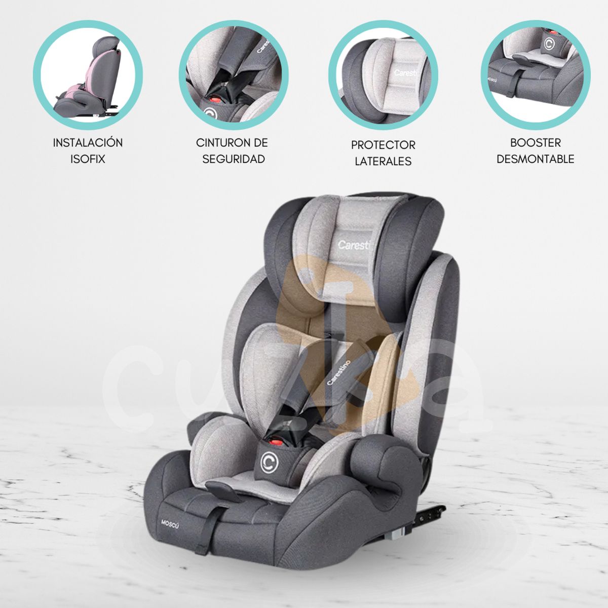 CARESTINO - Silla de Auto para Bebé «MOSCU» Ligth Gray