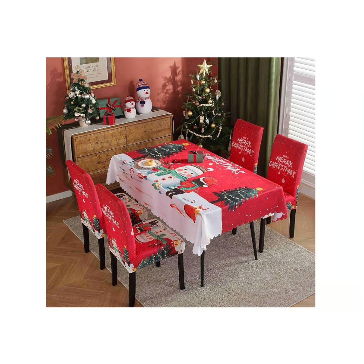 GENERICO - Mantel Navideño + 06 Forros Funda De Silla - Navidad