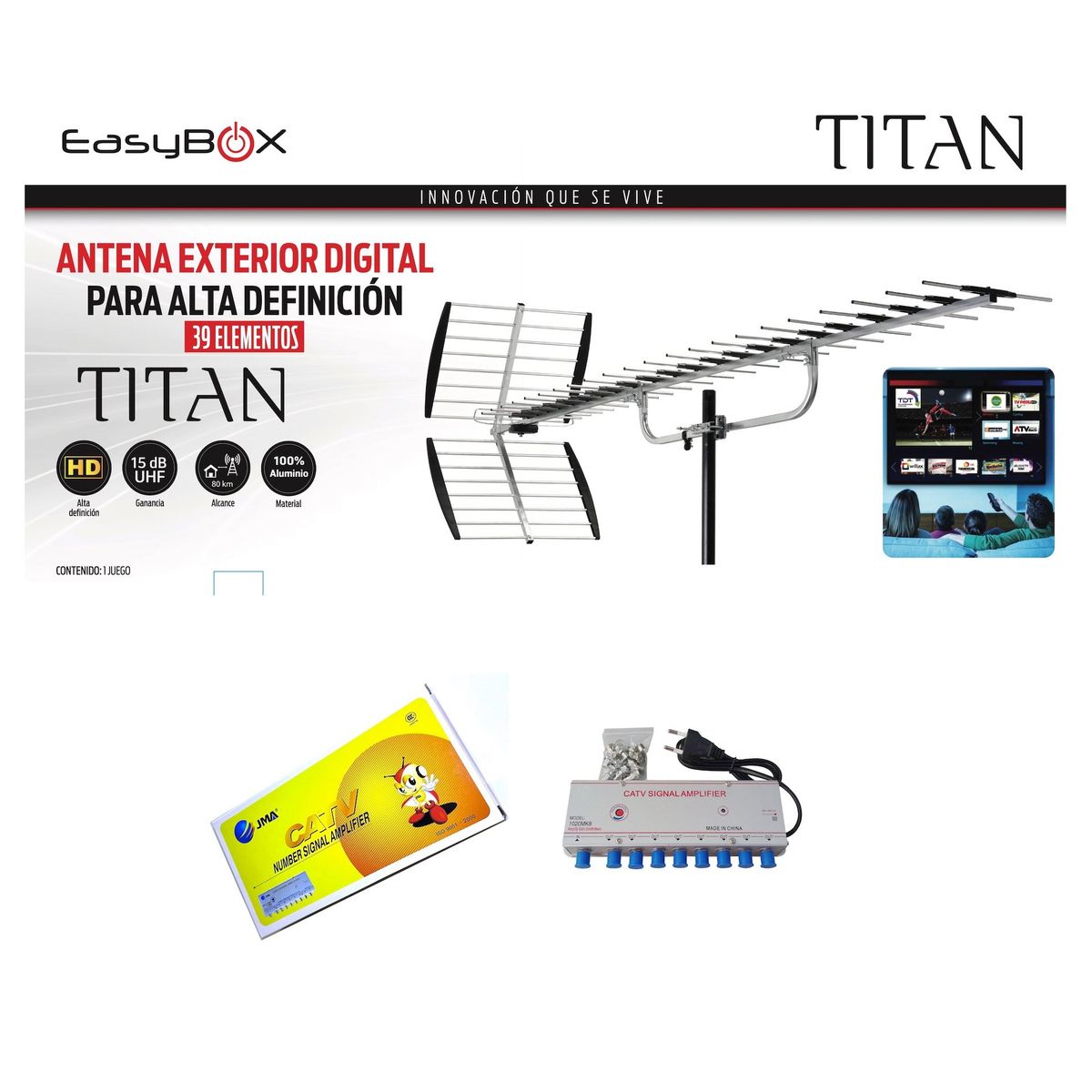 RST - ANTENA GRANDE TITAN HD 2040 - MAS AMPLIFICADOR 8 TELEVISORES