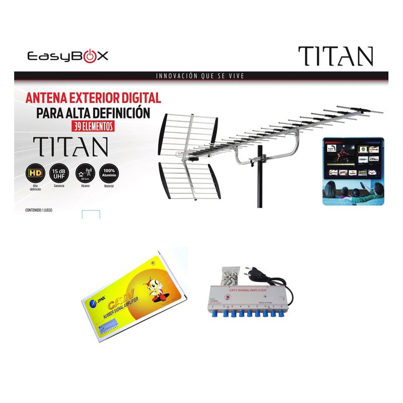 RST - ANTENA GRANDE TITAN HD 2040 - MAS AMPLIFICADOR 8 TELEVISORES