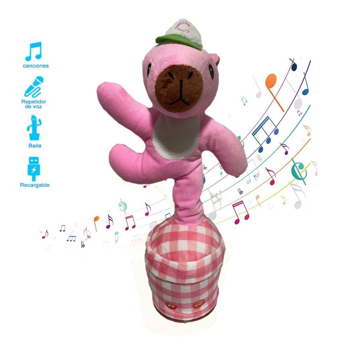 GENERICO - Capibara Bailarin Recargable Repite Palabras Musical Rosado