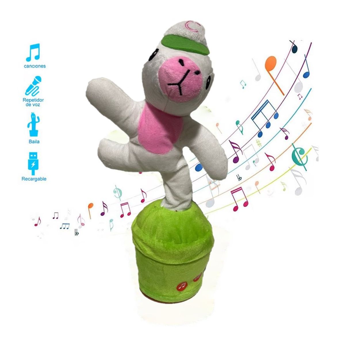 GENERICO - Capibara Bailarin Recargable Repite Palabras Musical Blanco