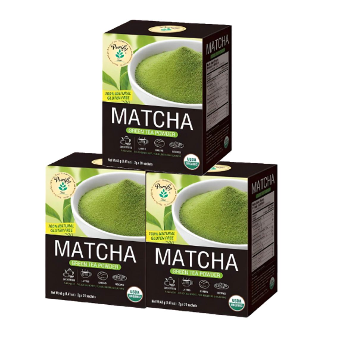 GENERICO - Tripack Matcha orgánico 20 sobres c/u Purify Tree