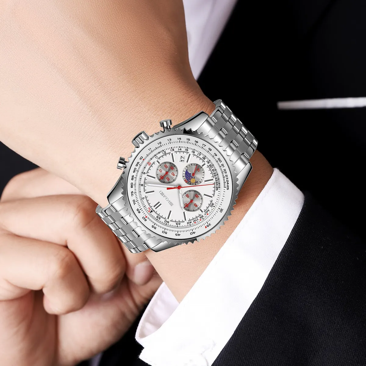 SKMEI - Reloj Skmei 9348 PLATEADO MOON PHASE Cronómetro