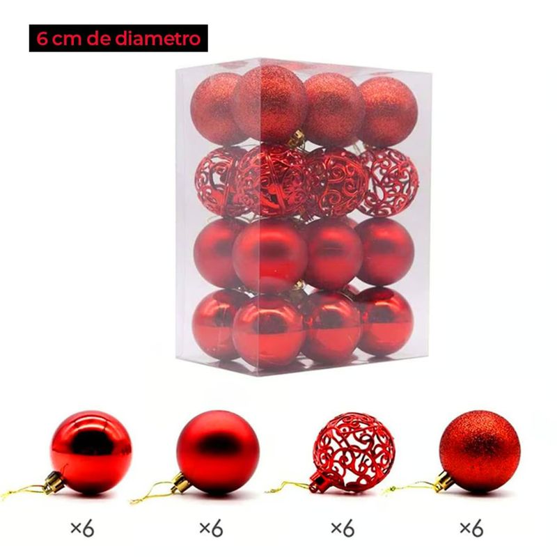 GENERICO - SET DE BOLAS NAVIDEÑAS ROJAS X24 UND - 6 CM