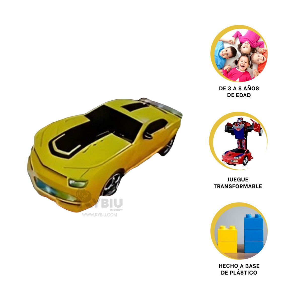 RYBIU IMPORT - Automovil Robot para Kids en Color Amarillo Y+Gift Stickers