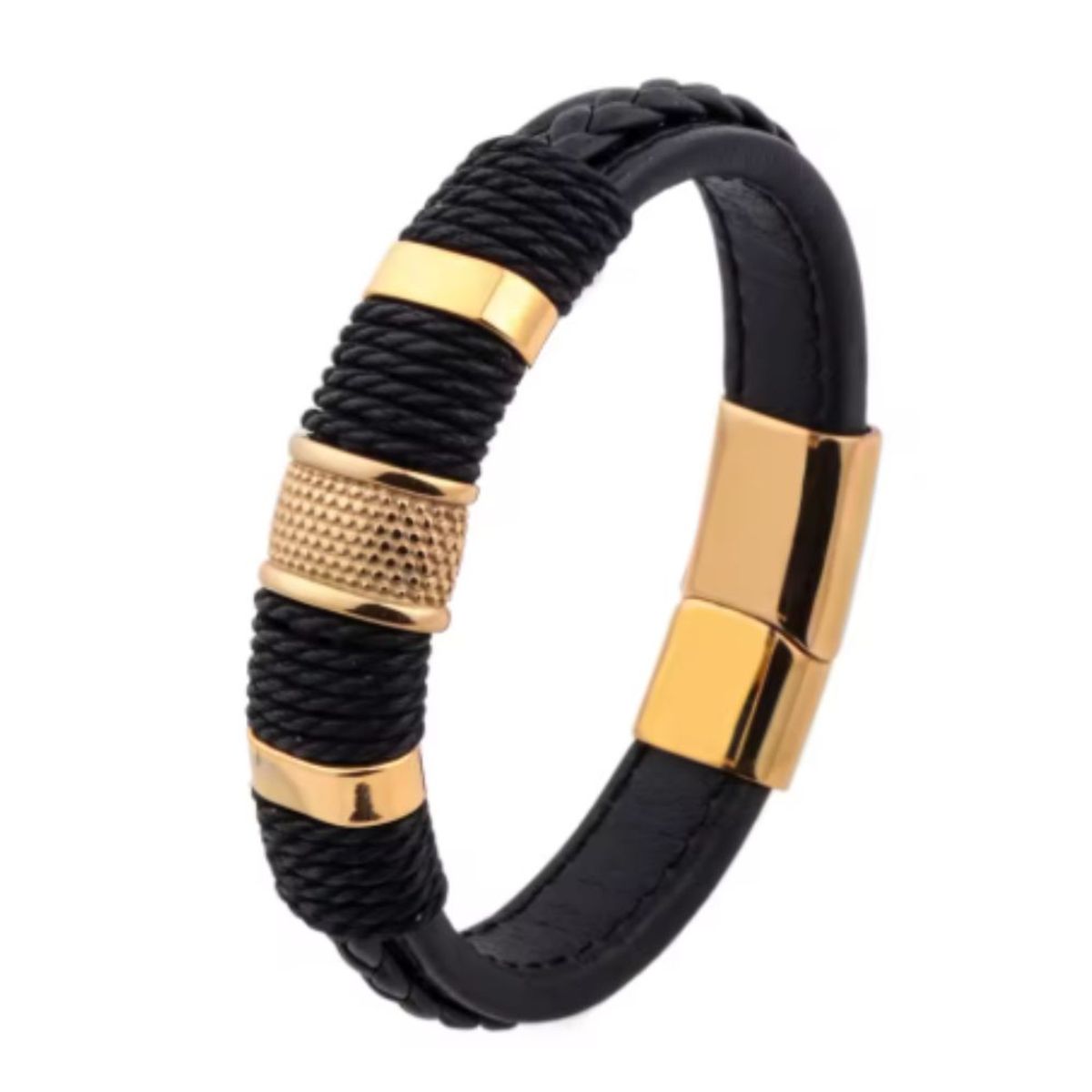 GENERICO - Pulsera de acero inoxidable y cuero  para hombre