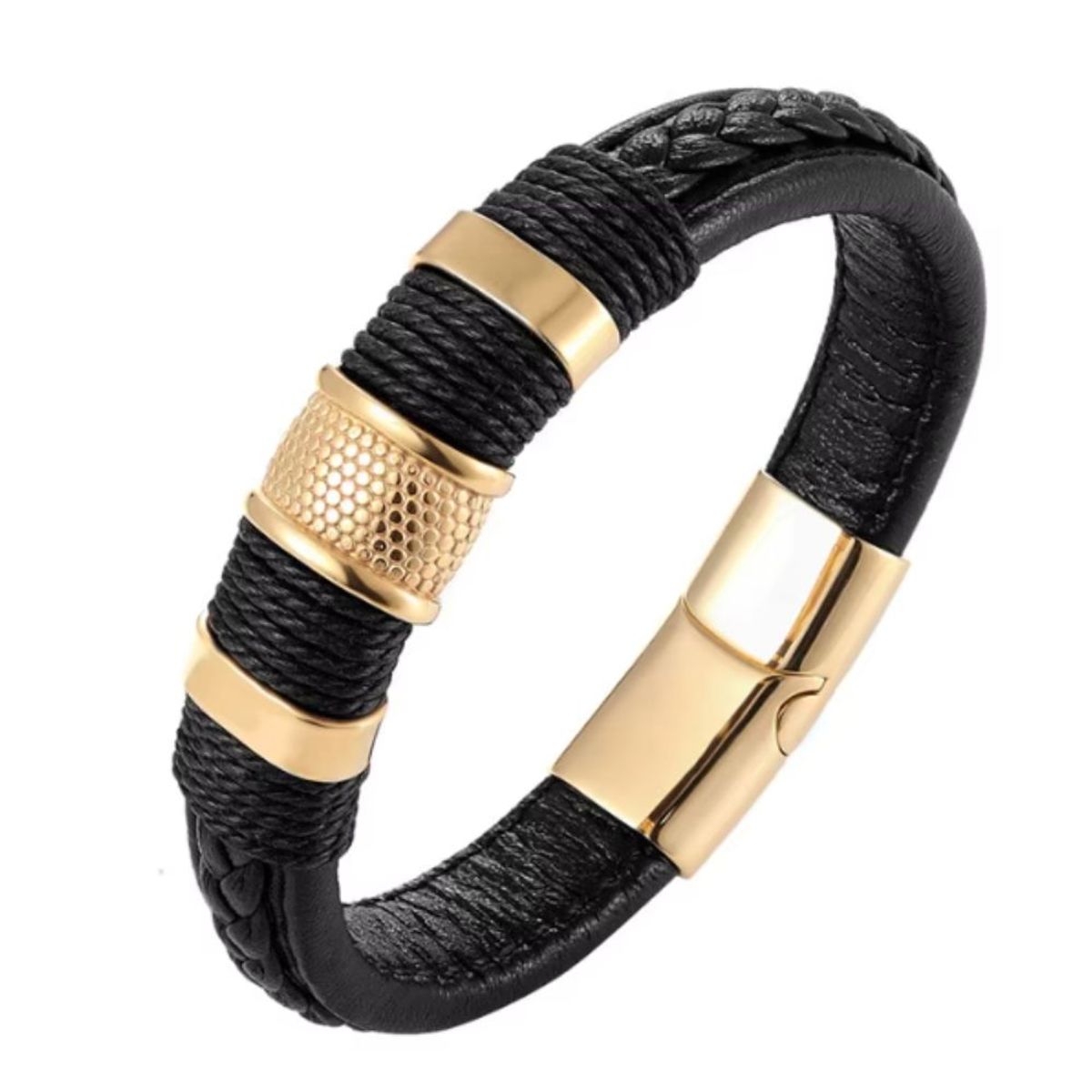 GENERICO - Pulsera de acero inoxidable y cuero  para hombre