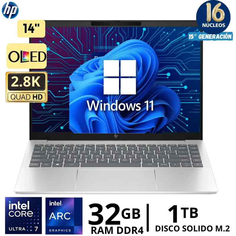 HP - Laptop HP Pavilion Plus 14-ew1002la Core Ultra 7 -155H, 14"OLED, Ram 32GB, SSD 1TB, Windows 11