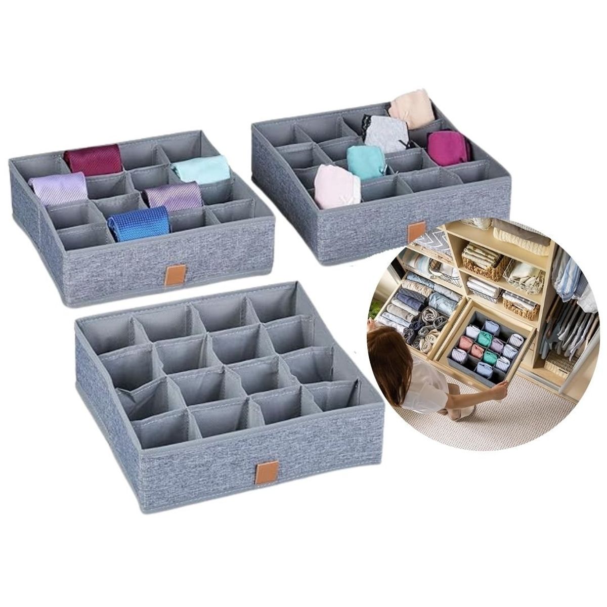 GENERICO - Organizador De Cajones Para Ropa 16 Divisiones x3 Unids