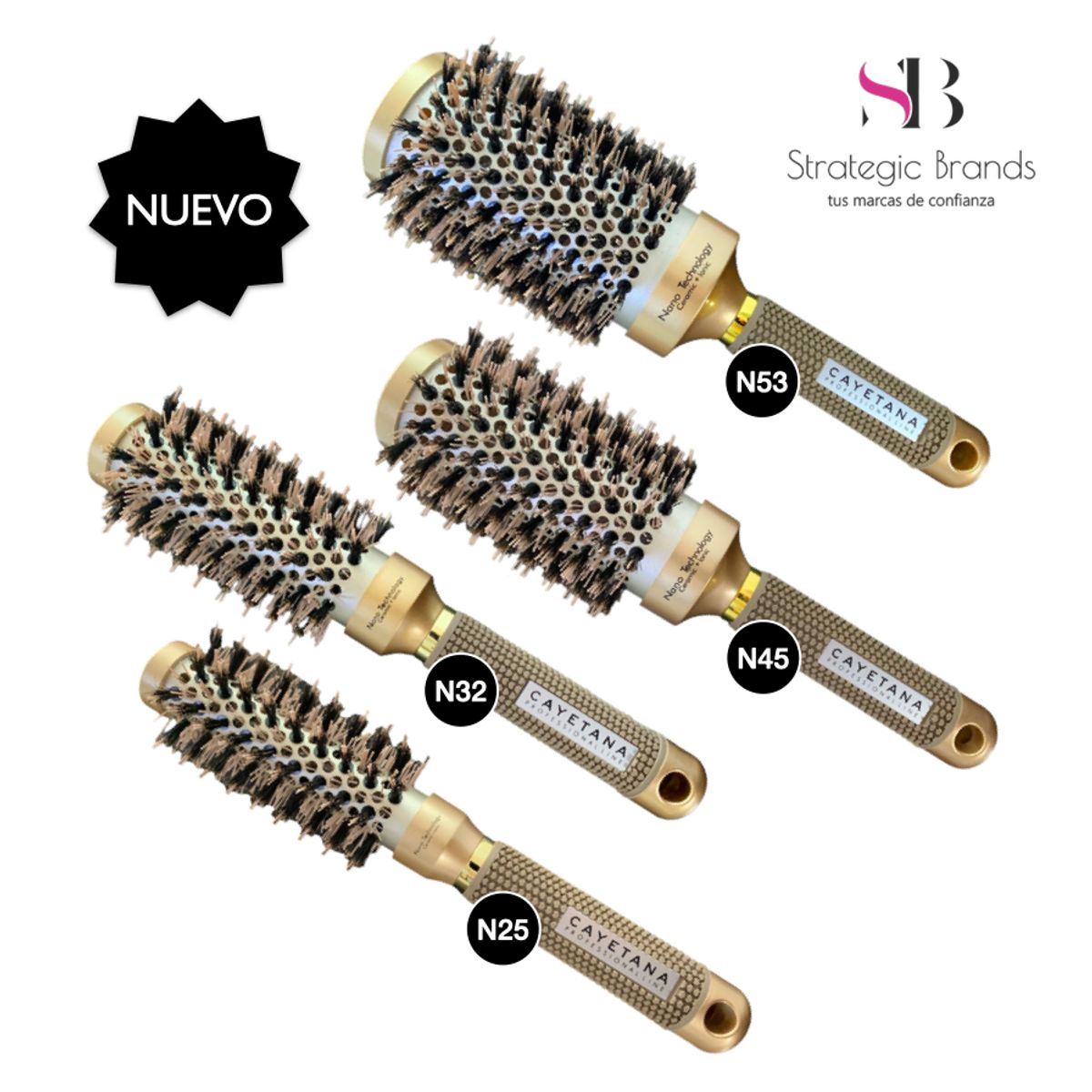 CAYETANA - Kit x4 Cepillos de Cabello Profesional de Ceramica con Cerdas Mixtas