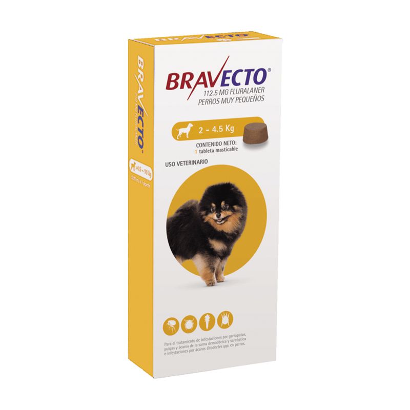 BRAVECTO - ANTIPULGAS BRAVECTO 112.5MG PARA PERRO 2 A 4.5 KG - 1 TAB